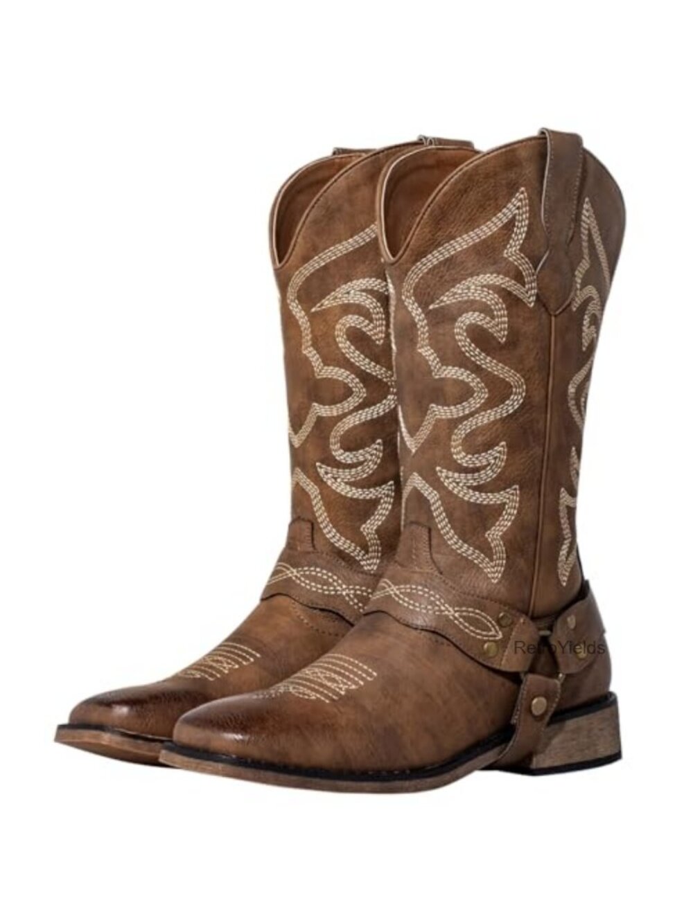Square Toe Cowboy Boots Women Faux Leather Wide Calf Western Mid-Calf